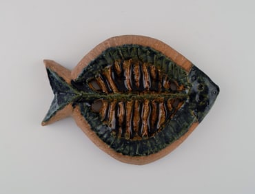 Gabi Citron-Tengborg. Own workshop, Lund. Unique wall plaque in glazed stoneware shaped like a fish.