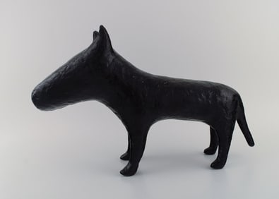 Unknown french designer. Large sculpture in black glazed stoneware. English bull terrier. Late 20th