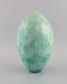 European studio ceramicist. Vase in glazed stoneware. Beautiful crystal glaze in turquoise shades.