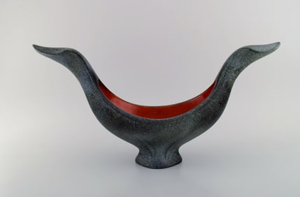 Maxime Fillon (1920-2003), France. Giant bowl in glazed stoneware. Beautiful glaze in gray and red