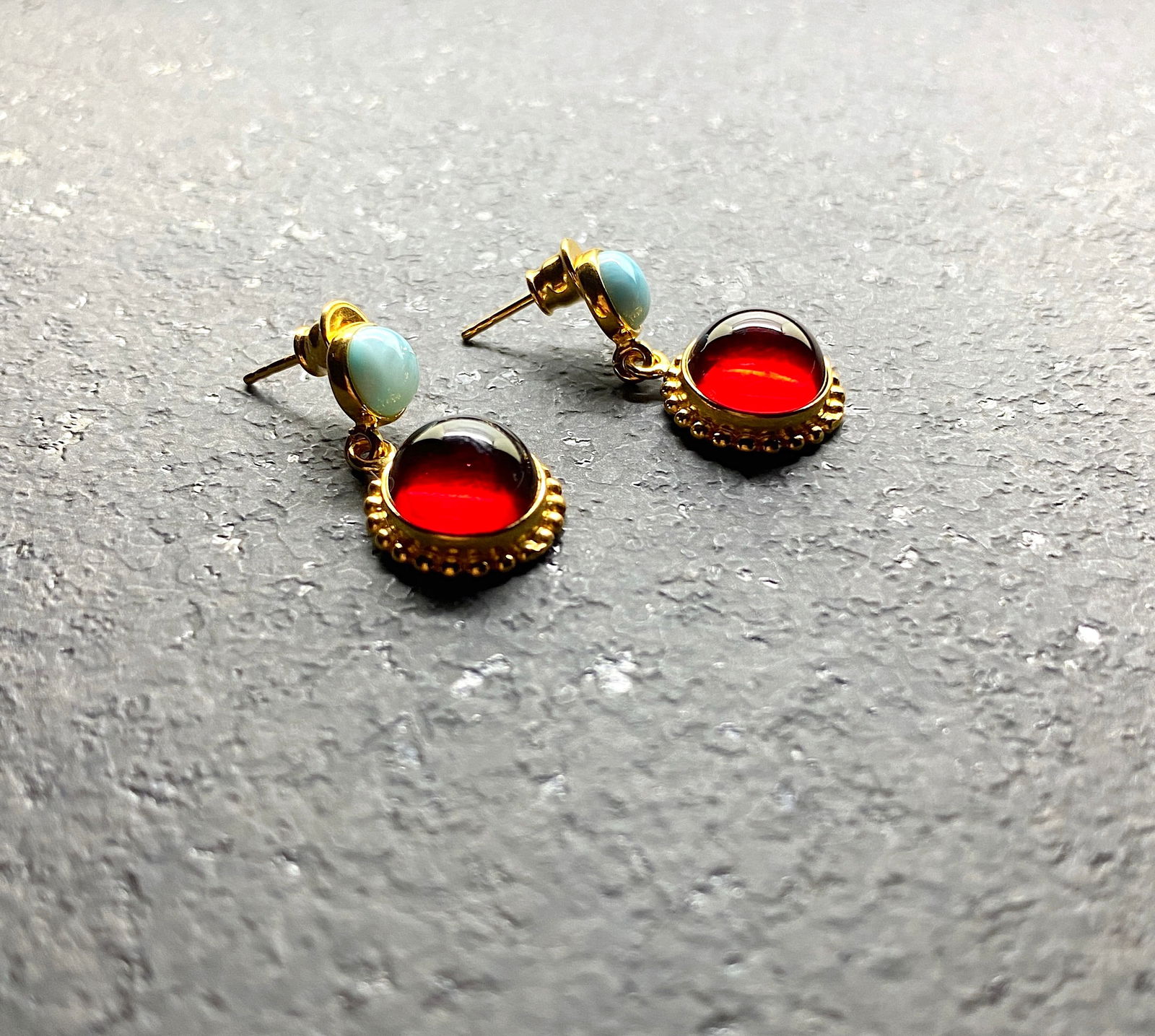 Beautiful Amber Earrings with Larimar (1 of 9)