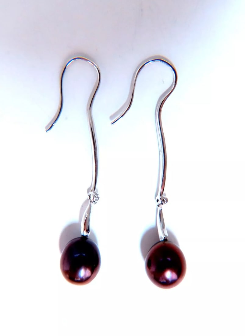 8mm Dangling Fresh Water Pearl Earrings 14kt Gold (1 of 5)