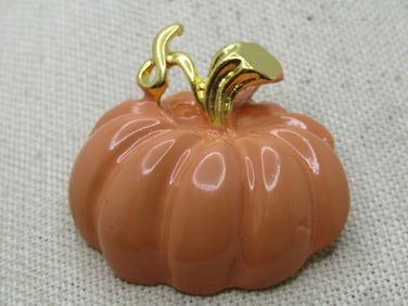 Vintage Enameled Pumpkin Brooch/Pendant, Pale Orange, 1980's-1990's