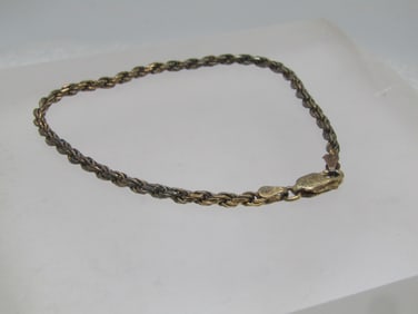 Vintage Sterling Vermeil Rope Bracelet, 8", Unisex, 1980's, Signed