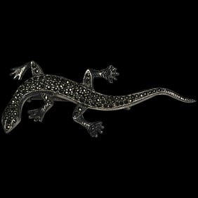 Vintage Sterling Silver Marcasite Lizard Brooch