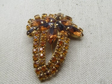 Vintage Honey & Yellow Rhinestone Brooch, 1940's