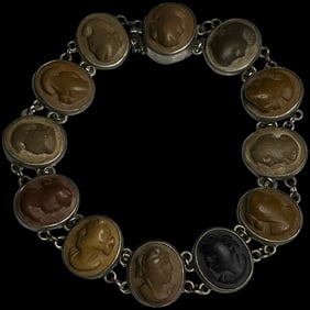 Vintage Lava Cameo Bracelet Victorian Silver Hand Carved Cameos