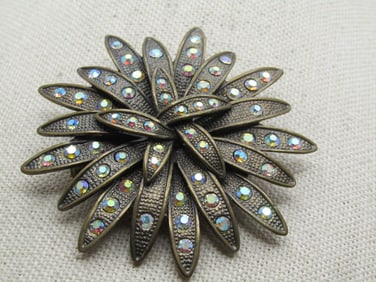Vintage AB Rhinestone Blossom/Starburst Brooch, 2.25"  1960's-1970's
