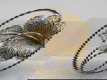 Vintage Faux Pearl & Leaf Brooch, Cirl with Coil, 1960's-1970's