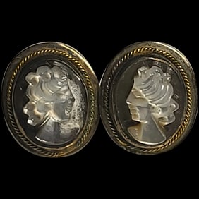 Vintage Mother  of Pearl Camo Earrings