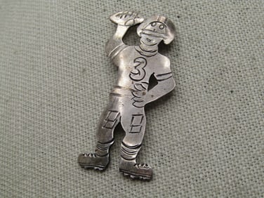 Vintage Sterling Football Player Brooch, No. 3, 1940's-1950's,  Signed