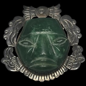 Vintage TAXCO 925 Sterling Silver and Carved Stone Pendant