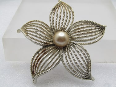 Vintage Star/Floral Blossom Brooch, Faux Pearl, 1960's-1970's, Sarah Coventry