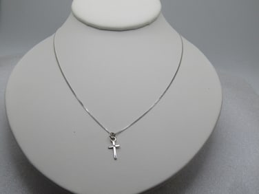 Vintage Sterling Cross Necklace, 18" Signed Banter, Original Box/Pouch, 1990's