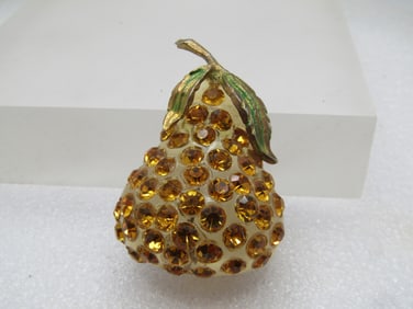 Vintage Clear Lucite Rhinestone Pear Brooch, 1960's , Forbidden Fruit.