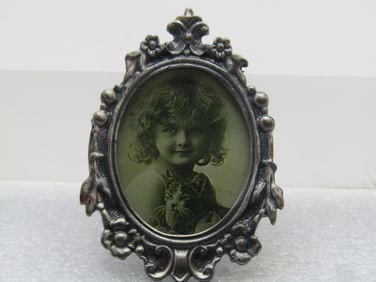 Vintage Pewter Tone Blossom Frame Brooch,  1.5", 1980's