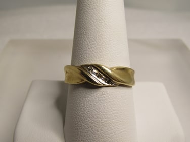 Vintage 10kt Triple Diamond Wedding Band, Sz. 10, Unisex, Two-tone, 1960's