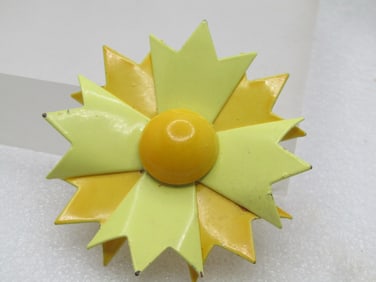 Vintage Enameled Yellow Mod Brooch, 1950's-1960's