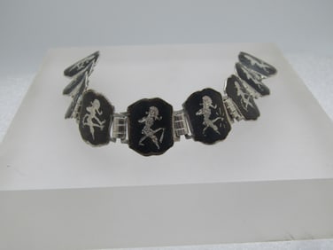 Vintage Sterling Siam/Niello Bracelet, 6.25", 1940's-1950's, Needs Clasp