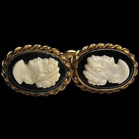 Vintage Van Dell Filigree Screw Back Cameo Earrings