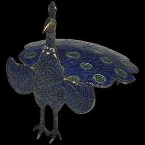 Vintage Sterling Silver and Enamel Articulated Peacock Brooch/Pin