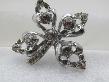 Vintage Rhinestone Leaf Brooch, 1940's-1950's