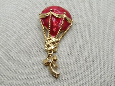 Vintage Red Enameled Hot Air Ballon Tack Pin,  Avon, 1970's-1980's