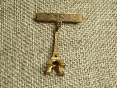 Vintage Paris Bar and Eifle Tower Brooch, Dangle, C-Clasp, 1930's-1940's