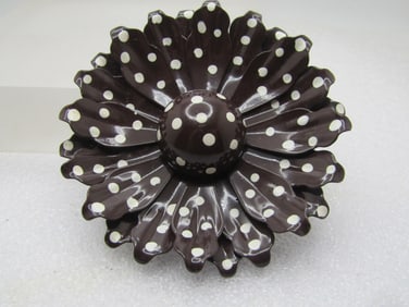 Vintage Brown/White Enameled Blossom Brooch, Polka Dots, 1950's-1960's