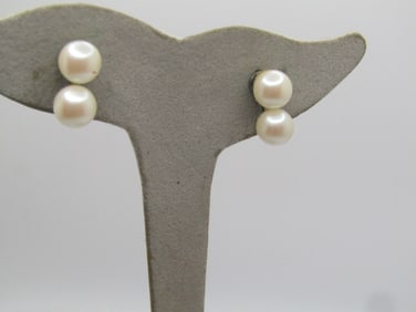 Vintage Double Faux Pearl Clip Earrings, 1940's-1950's