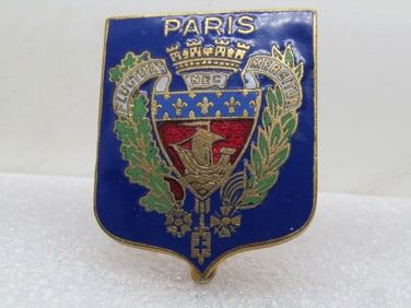 Vintage Enameled Paris Flag/Crest Brooch, 1940's-1950's