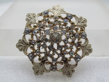 Vintage White Enameled & Rhinestone Brooch/Pendant , Blossomish.  1980's