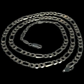 Estate Figaro Link Chain Necklace 925 2/25 14k Italy
