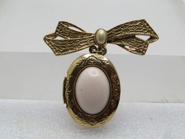 Vintage Faux Pink Coral Locket Brooch, 1960's-1970's