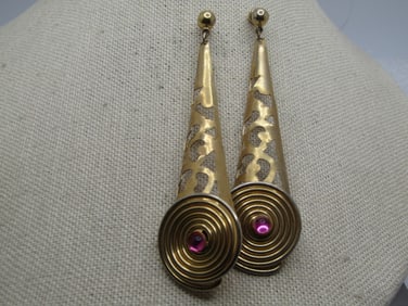 Vintage 1960's Mod Spiral Drop Earrings, Pierced
