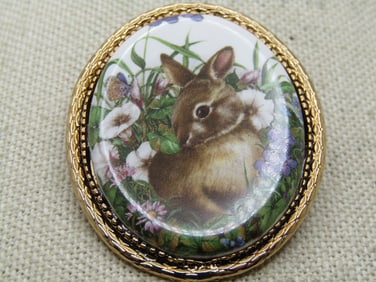 Vintage Rabbit Cameo Spring/Summer Brooch, 1960's-1970's