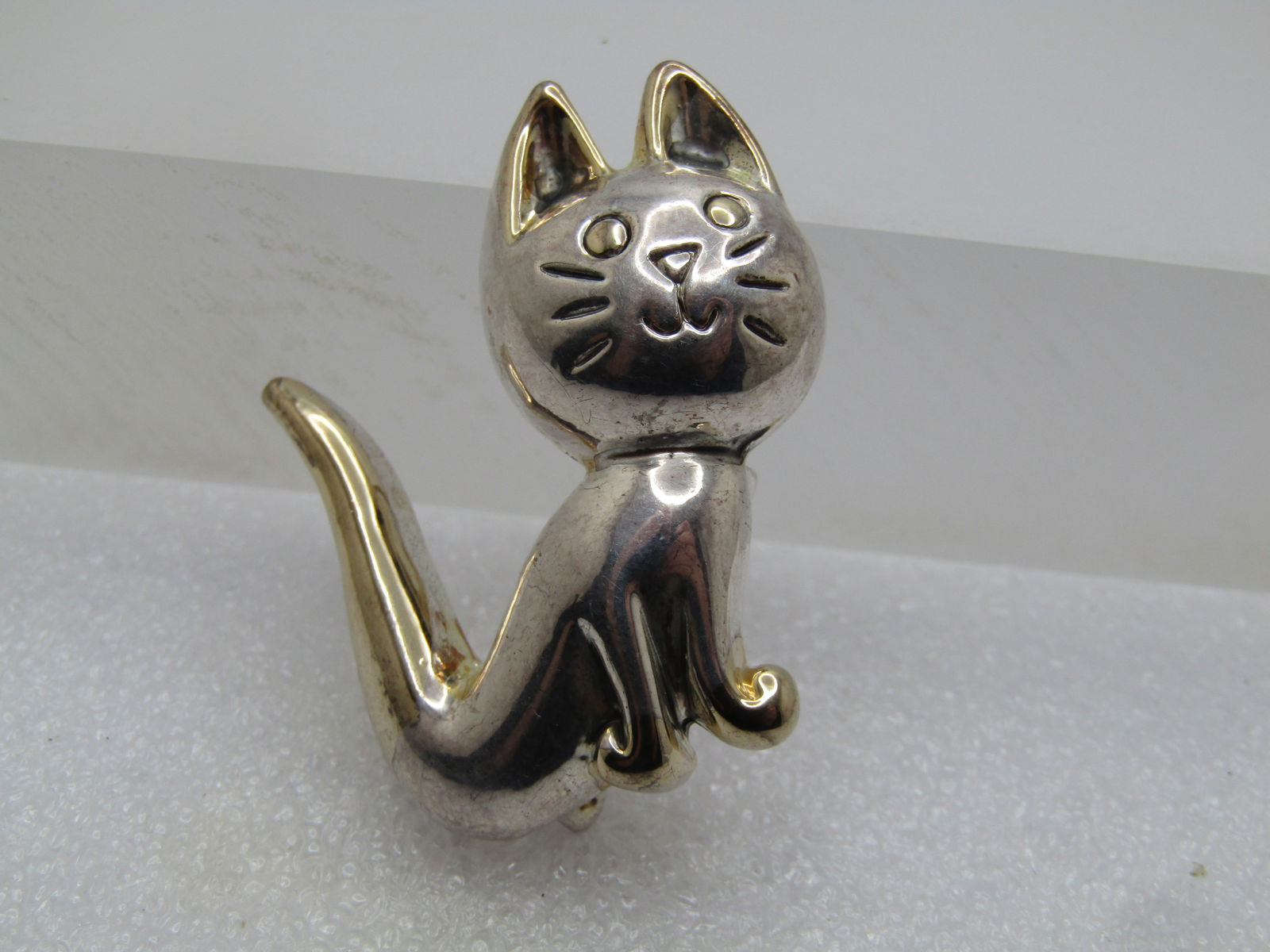 Silver Plated Cat Brooch/Pendant, 1990's, Signed MJ (1 of 5)