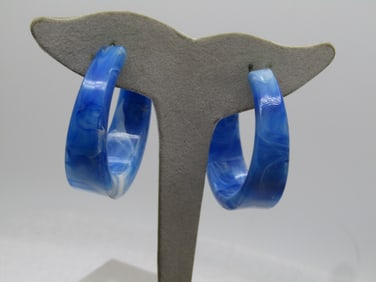 Vintage Blue Hoop Earrings, Pierced, 1960's, Hippie