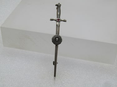 Sterling Silver 1996 Sword Pin, Red Stone, Juniata College, Signed LGB , Sig. College Juniatiensis