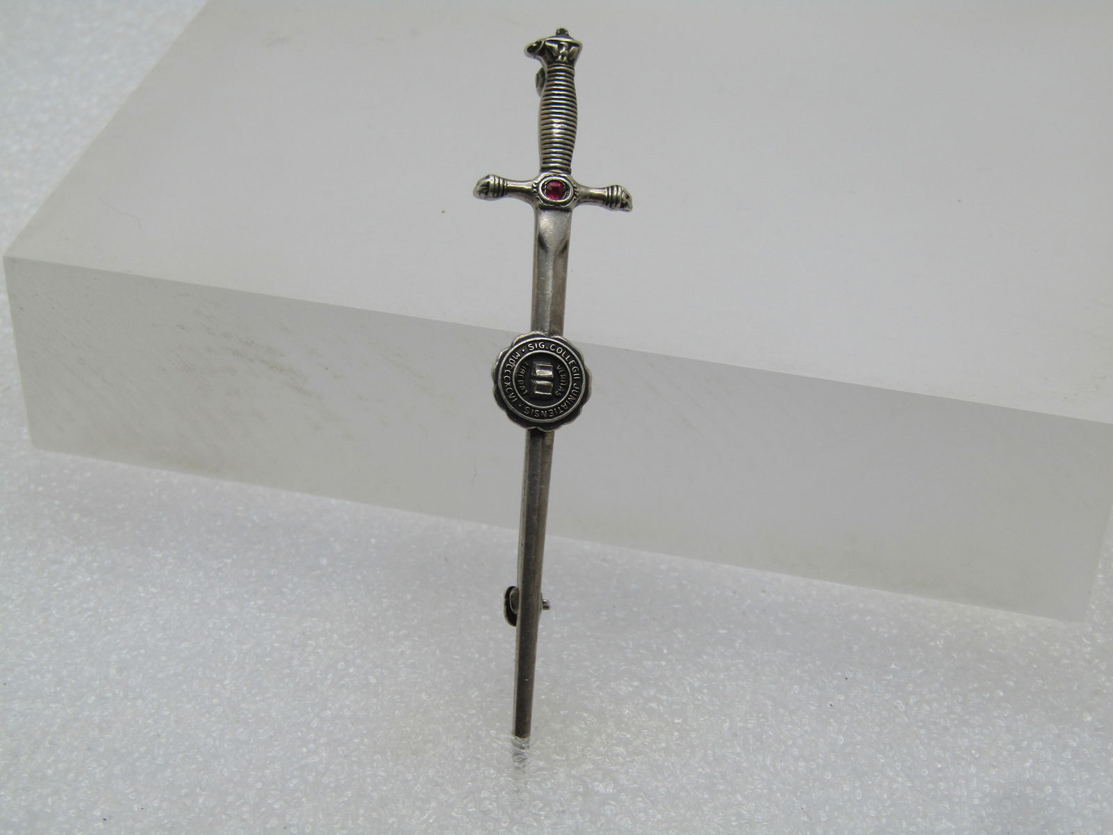 Sterling Silver 1996 Sword Pin, Red Stone, Juniata College, Signed LGB , Sig. College Juniatiensis (1 of 8)