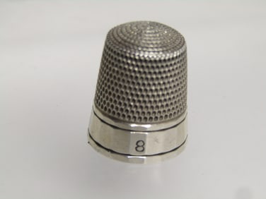 Vintage to Antique Sterling Silver Thimble, Sz. 8, Signed, 1920's-1930's.