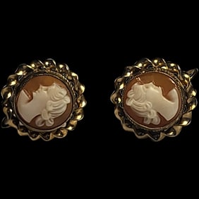 Vintage Ornate Shell Filigree Cameo Earrings