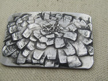 Vintage  Brooch Handwrought Hammered Flower, Wendell August Pin, Rectangular, Mid-Century, No. 100