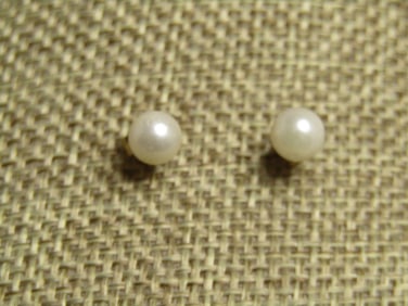 Vintage 14kt 5mm Pearl Earrings, Studs, Pierced, 1980's-1990's Signed