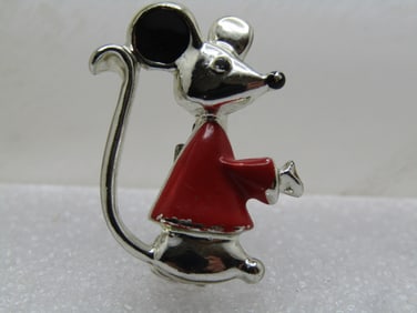 Vintage Enameled Mouse Brooch, 1950's-1960's