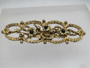 Vintage Open Rose Brooch, Black Beads, 1960's-1970's
