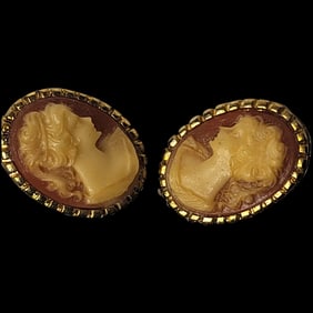 Vintage Resin Cameo Clip-On Earrings