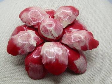 Vintage Enameled Red/White Blossom Flower, 1950's-1960's