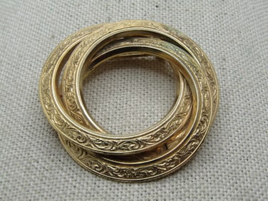 Vintage Triple Circle Brooch, Stamped Design, 1960's