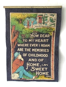 Vintage fabric “Home Sweet Home” wall hanging.